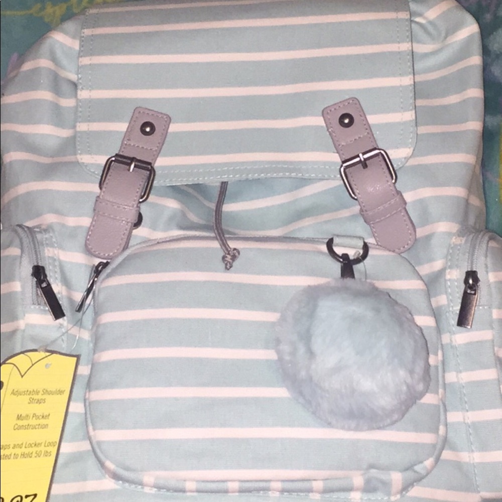 Blue backpack with stripes